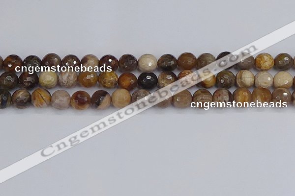 CWJ478 15.5 inches 10mm faceted round wood jasper gemstone beads