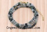 GMN7203 4mm faceted round tiny moss agate beaded necklace jewelry