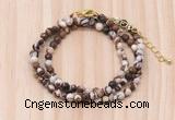 GMN7228 4mm faceted round tiny brown zebra jasper beaded necklace jewelry