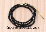GMN7247 4mm faceted round tiny black spinel beaded necklace jewelry