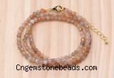 GMN7253 4mm faceted round tiny orange moonstone beaded necklace jewelry