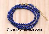 GMN7271 4mm faceted round lapis lazuli beaded necklace jewelry