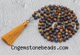 GMN752 Hand-knotted 8mm, 10mm colorfull tiger eye 108 beads mala necklaces with tassel