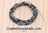 GMN7540 4mm faceted round tiny black water jasper beaded necklace with letter charm