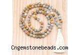 GMN8710 Hand-Knotted 8mm, 10mm Matte Yellow Crazy Agate 108 Beads Mala Necklace