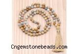 GMN8712 Hand-Knotted 8mm, 10mm Matte Fossil coral 108 Beads Mala Necklace