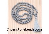 GMN8718 Hand-Knotted 8mm, 10mm Matte Grey Picture Jasper 108 Beads Mala Necklace