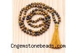 GMN8803 Hand-Knotted 8mm, 10mm Yellow Tiger Eye 108 Beads Mala Necklace