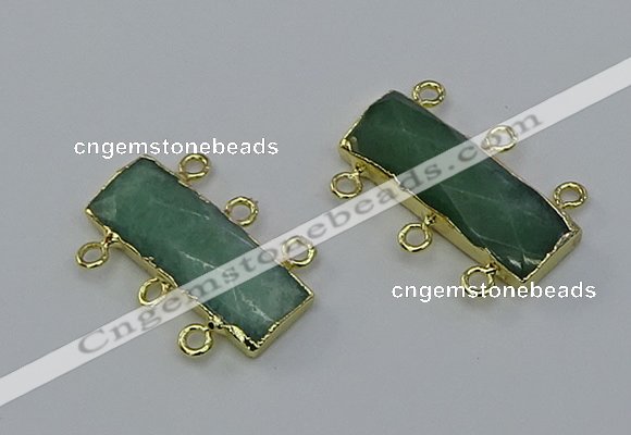 NGC5361 12*30mm - 15*30mm faceted rectangle green aventurine connectors