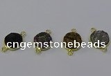NGC5602 15mm - 16mm coin plated druzy agate connectors wholesale