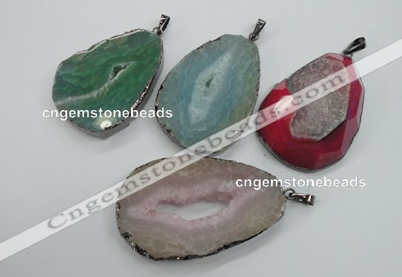 NGP1107 30*40 - 40*55mm freeform druzy agate pendants with brass setting