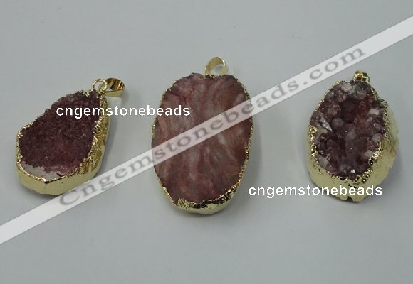 NGP1141 25*35mm - 40*45mm freeform druzy agate pendants with brass setting