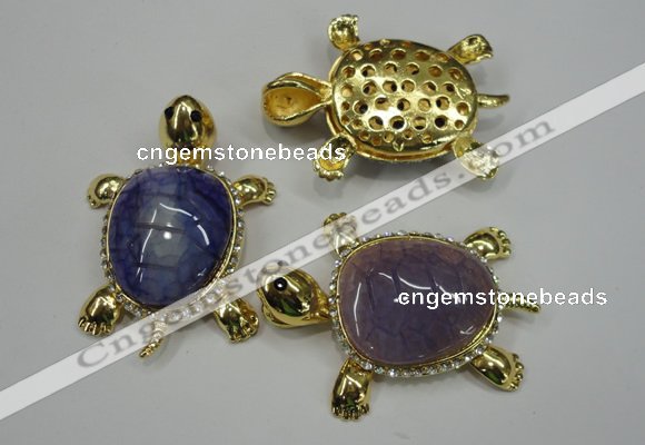 NGP1305 43*60mm tortoise agate pendants with crystal pave alloy settings