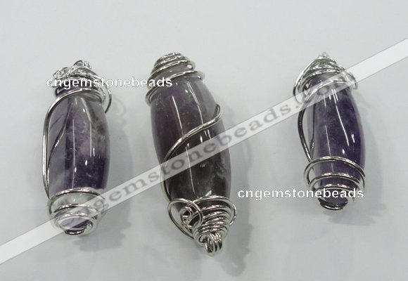 NGP1346 20*55mm - 22*60mm nuggets amethyst pendants with brass setting