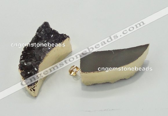 NGP1403 18*40mm - 25*45mm horn druzy amethyst pendants wholesale