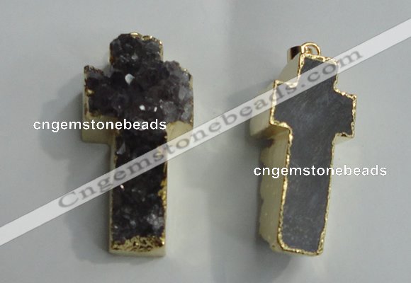 NGP1446 18*40mm - 25*50mm cross druzy amethyst gemstone pendants