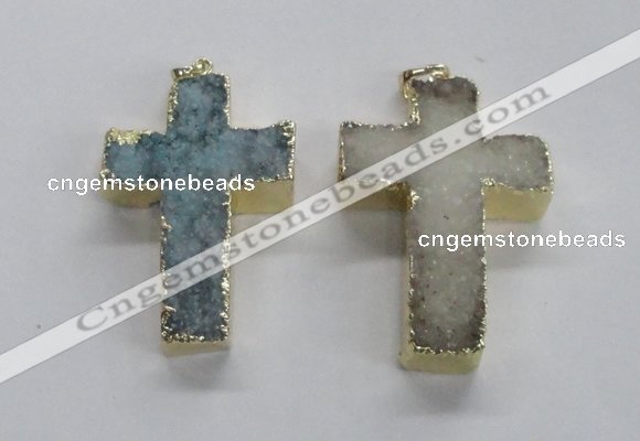 NGP1686 30*45mm - 32*50mm cross druzy agate pendants wholesale