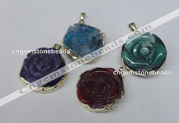 NGP1696 28*30mm - 30*32mm carved flower agate gemstone pendants