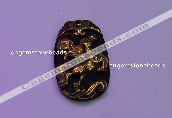 NGP2004 22*35mm carved gold plated matte black obsidian pendants
