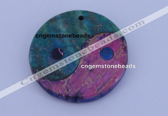 NGP205 6*40mm coin dyed imperial jasper & chrysocolla gemstone pendant