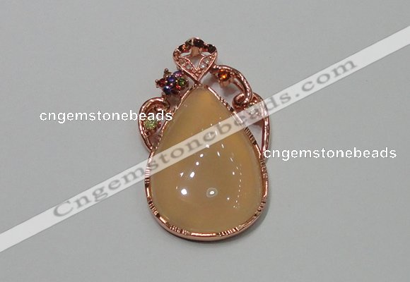 NGP2139 25*45mm agate gemstone pendants with crystal pave alloy settings
