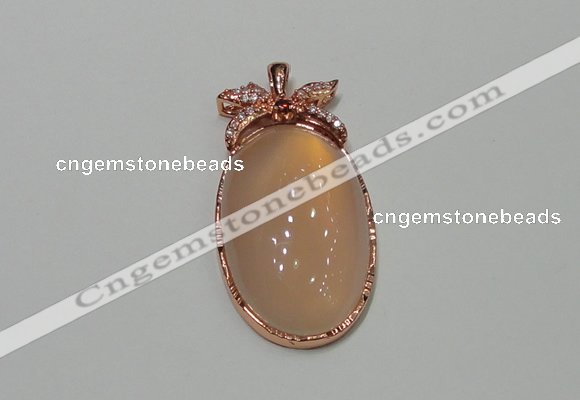 NGP2141 24*47mm agate gemstone pendants with crystal pave alloy settings