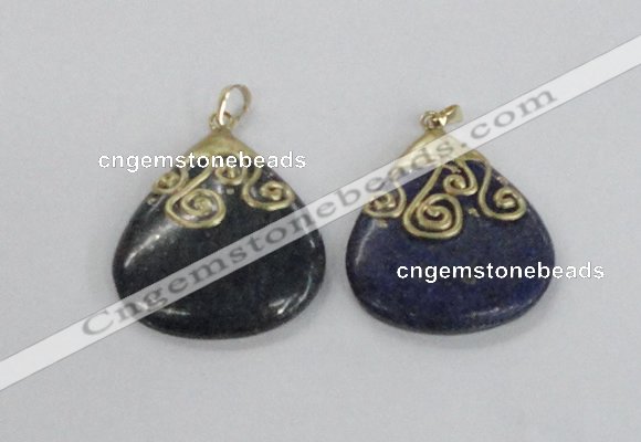 NGP2624 40*45mm flat teardrop lapis lazuli gemstone pendants wholesale