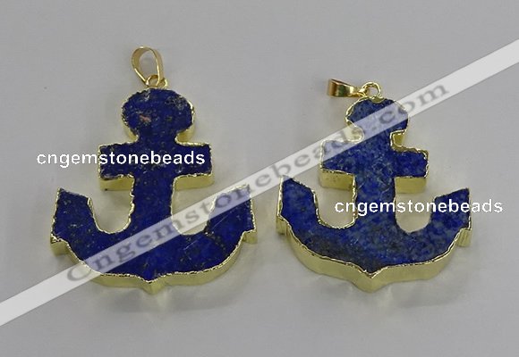 NGP3222 38*42mm - 40*45mm anchor lapis lazuli gemstone pendants