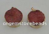 NGP4058 28mm – 30mm flat round druzy quartz pendants wholesale