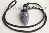 NGP5581 Dogtooth amethyst teardrop pendant with nylon cord necklace