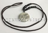 NGP5631 Jasper flat round pendant with nylon cord necklace