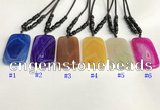 NGP5647 Agate rectangle pendant with nylon cord necklace