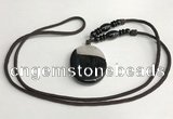 NGP5661 Agate oval pendant with nylon cord necklace
