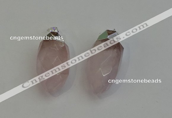 NGP6219 12*28mm - 15*30mm faceted bullet rose quartz pendants