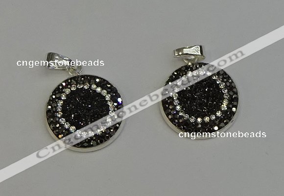 NGP6276 22mm flat round plated druzy agate pendants wholesale