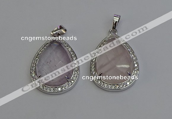 NGP6330 25*30mm teardrop rose quartz pendants wholesale
