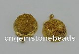 NGP6383 28mm - 30mm flat round plated druzy agate pendants