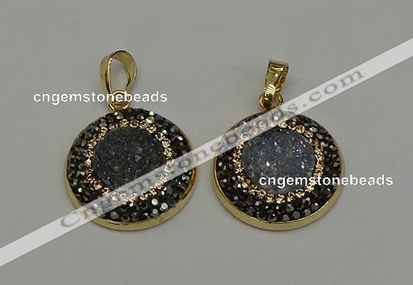 NGP6584 22mm - 22mm coin plated druzy agate gemstone pendants