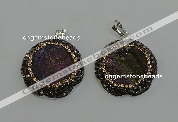 NGP6594 28mm - 30mm flower plated druzy agate gemstone pendants