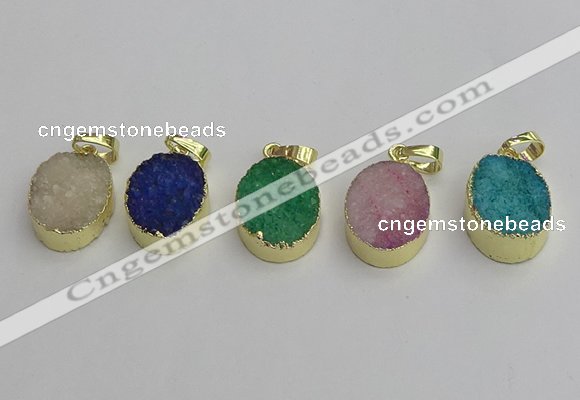 NGP7203 15*20mm oval druzy quartz pendants wholesale