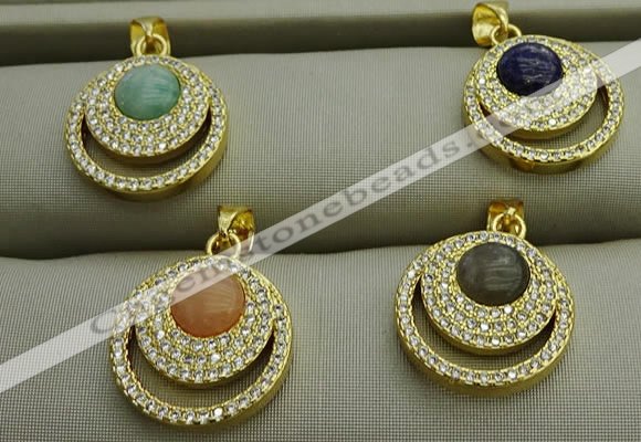 NGP7602 15mm coin mixed gemstone pendants wholesale