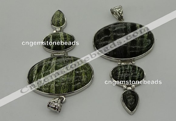 NGP8022 50*82mm - 52*86mm green silver line jasper pendant set jewelry