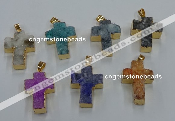 NGP8541 22*30mm - 25*35mm cross druzy agate pendants wholesale
