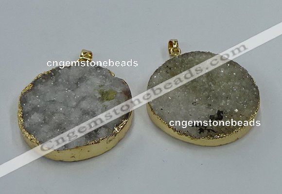 NGP8553 38mm - 40mm flat round druzy agate pendants wholesale