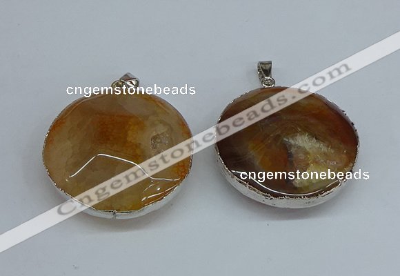 NGP8698 38mm - 40mm flat round agate pendants wholesale