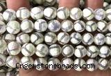 CAA6187 10mm faceted round AB-Color electroplated Tibetan Agate beads