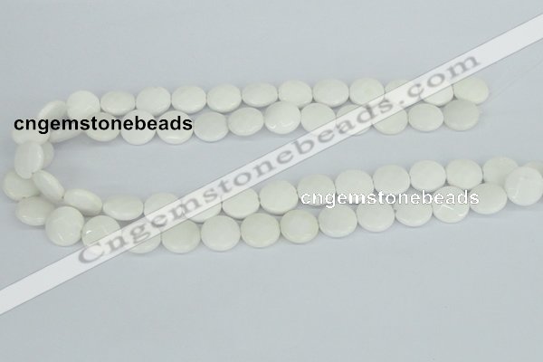 CAA01 15.5 inches 14mm faceted coin white agate gemstone beads