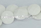 CAA02 15.5 inches 18mm faceted coin white agate gemstone beads