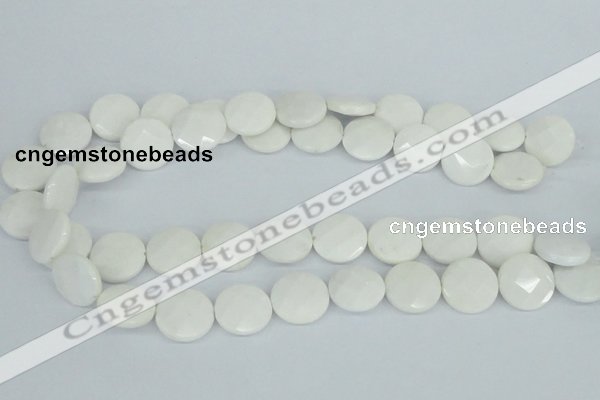 CAA02 15.5 inches 18mm faceted coin white agate gemstone beads