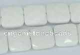 CAA05 15.5 inches 14*14mm faceted square white agate gemstone beads